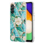 For Samsung Galaxy A34 5G Splicing Marble Flower IMD TPU Phone Case(Blue Flower)