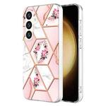 For Samsung Galaxy S24+ 5G Splicing Marble Flower IMD TPU Phone Case(Pink Flower)