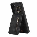 For Samsung Galaxy S23 5G Retro Ring and Zipper RFID Card Slot Phone Case(Black)