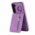 For Samsung Galaxy S23 5G Retro Ring and Zipper RFID Card Slot Phone Case(Purple)