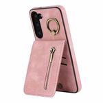 For Samsung Galaxy S23+ 5G Retro Ring and Zipper RFID Card Slot Phone Case(Pink)