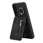 For Samsung Galaxy S23+ 5G Retro Ring and Zipper RFID Card Slot Phone Case(Black)