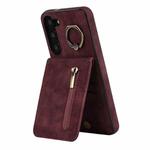 For Samsung Galaxy S23+ 5G Retro Ring and Zipper RFID Card Slot Phone Case(Wine Red)