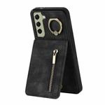 For Samsung Galaxy S22 5G Retro Ring and Zipper RFID Card Slot Phone Case(Black)