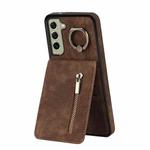For Samsung Galaxy S22+ 5G Retro Ring and Zipper RFID Card Slot Phone Case(Brown)