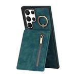 For Samsung Galaxy S22 Ultra 5G Retro Ring and Zipper RFID Card Slot Phone Case(Blue)