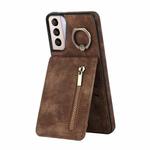 For Samsung Galaxy S21 5G Retro Ring and Zipper RFID Card Slot Phone Case(Brown)