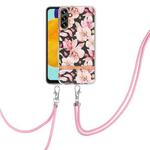 For Samsung Galaxy A54 5G Flowers and Plants Series IMD TPU Phone Case with Lanyard(Pink Gardenia)