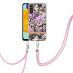 For Samsung Galaxy A54 5G Flowers and Plants Series IMD TPU Phone Case with Lanyard(Purple Peony)