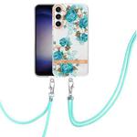 For Samsung Galaxy S23 FE 5G Flowers and Plants Series IMD TPU Phone Case with Lanyard(Blue Rose)