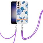 For Samsung Galaxy S23 FE 5G Flowers and Plants Series IMD TPU Phone Case with Lanyard(Orchid Peony)