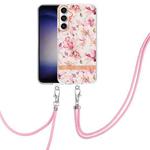For Samsung Galaxy S23 FE 5G Flowers and Plants Series IMD TPU Phone Case with Lanyard(Pink Gardenia)
