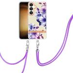 For Samsung Galaxy S24+ 5G Flowers and Plants Series IMD TPU Phone Case with Lanyard(Purple Begonia)