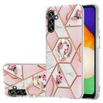 For Samsung Galaxy A34 5G Splicing Marble Flower IMD TPU Phone Case with Ring Holder(Pink Flower)