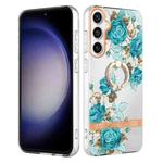 For Samsung Galaxy S23 FE 5G Flowers and Plants Series IMD TPU Phone Case with Ring Holder(Blue Rose)