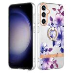 For Samsung Galaxy S23 FE 5G Flowers and Plants Series IMD TPU Phone Case with Ring Holder(Purple Begonia)