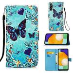 For Samsung Galaxy A54 5G Colored Drawing Pattern Plain Weave Leather Phone Case(Caring Butterfly)