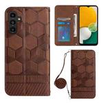For Samsung Galaxy A34 5G Crossbody Football Texture Magnetic PU Phone Case(Brown)