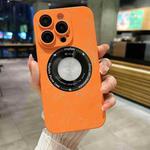 For iPhone 14 Pro Max Marble Pattern MagSafe PC Phone Case(Orange)