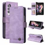 For Samsung Galaxy Z Fold3 5G Skin Feel Life Tree Metal Button Leather Phone Case(Purple)