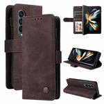 For Samsung Galaxy Z Fold4 5G Skin Feel Life Tree Metal Button Leather Phone Case(Brown)