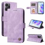 For Honor X7a Skin Feel Life Tree Metal Button Leather Phone Case(Purple)