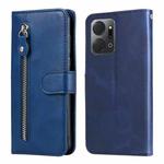 For Honor X7a Calf Texture Zipper Leather Phone Case(Blue)