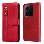For vivo V25 5G/V25e 4G Calf Texture Zipper Leather Phone Case(Red)