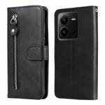 For vivo V25 5G/V25e 4G Calf Texture Zipper Leather Phone Case(Black)