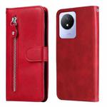 For vivo Y02 4G Calf Texture Zipper Leather Phone Case(Red)