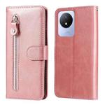 For vivo Y02 4G Calf Texture Zipper Leather Phone Case(Rose Gold)