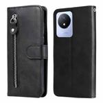 For vivo Y02 4G Calf Texture Zipper Leather Phone Case(Black)