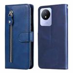 For vivo Y02 4G Calf Texture Zipper Leather Phone Case(Blue)