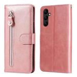 For Samsung Galaxy A24 4G Calf Texture Zipper Leather Phone Case(Rose Gold)