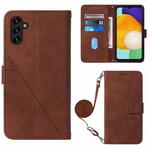 For Samsung Galaxy A54 5G Crossbody 3D Embossed Flip Leather Phone Case(Brown)