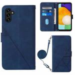 For Samsung Galaxy A54 5G Crossbody 3D Embossed Flip Leather Phone Case(Blue)