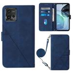 For Motorola Moto G72 Crossbody 3D Embossed Flip Leather Phone Case(Blue)