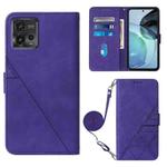 For Motorola Moto G72 Crossbody 3D Embossed Flip Leather Phone Case(Purple)
