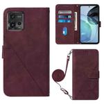 For Motorola Moto G72 Crossbody 3D Embossed Flip Leather Phone Case(Wine Red)