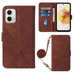 For Motorola Moto G73 Crossbody 3D Embossed Flip Leather Phone Case(Brown)