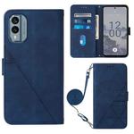 For Nokia X30 5G Crossbody 3D Embossed Flip Leather Phone Case(Blue)