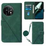 For OnePlus 11 Crossbody 3D Embossed Flip Leather Phone Case(Dark Green)