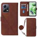 For Xiaomi Redmi Note 12 Global Crossbody 3D Embossed Flip Leather Phone Case(Brown)