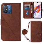 For Xiaomi Redmi 12C / Redmi 11A 4G Global Crossbody 3D Embossed Flip Leather Phone Case(Brown)