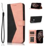 For Motorola Moto G8 Dual-color Stitching Leather Phone Case(Black Rose Gold)