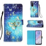 For Huawei nova 7 5G 3D Painting Horizontal Flip Leather Case with Holder & Card Slot & Lanyard(Gold Butterfly)