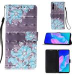 For Huawei P40 Lite E / Y7P 3D Painting Horizontal Flip Leather Case with Holder & Card Slot & Lanyard(Blue Flower)