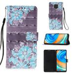 For Xiaomi Redmi Note 9S 3D Painting Horizontal Flip Leather Case with Holder & Card Slot & Lanyard(Blue Flower)