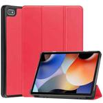 For Blackview Oscal Pad 10 Custer Pure Color 3-Fold Holder Smart Leather Tablet Case(Red)
