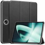 For OnePlus Pad Custer Pure Color 3-Fold Holder Smart Leather Tablet Case(Black)